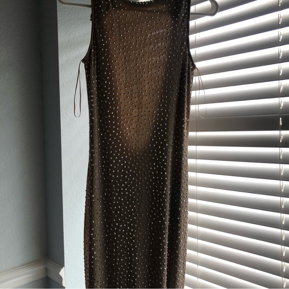 Nude crystaled floor length dress